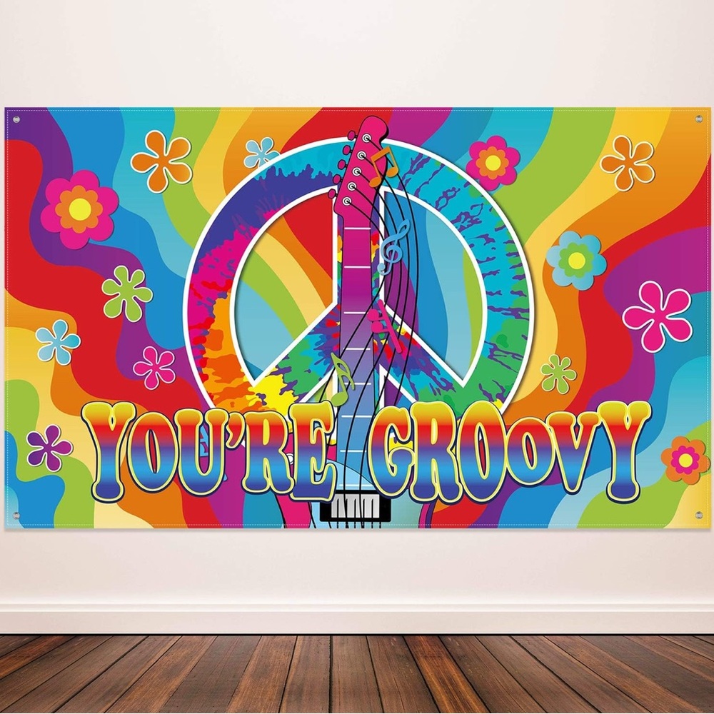 60's Rainbow Retro Hippie Party Decorations Hippie Boho Backdrop Banner